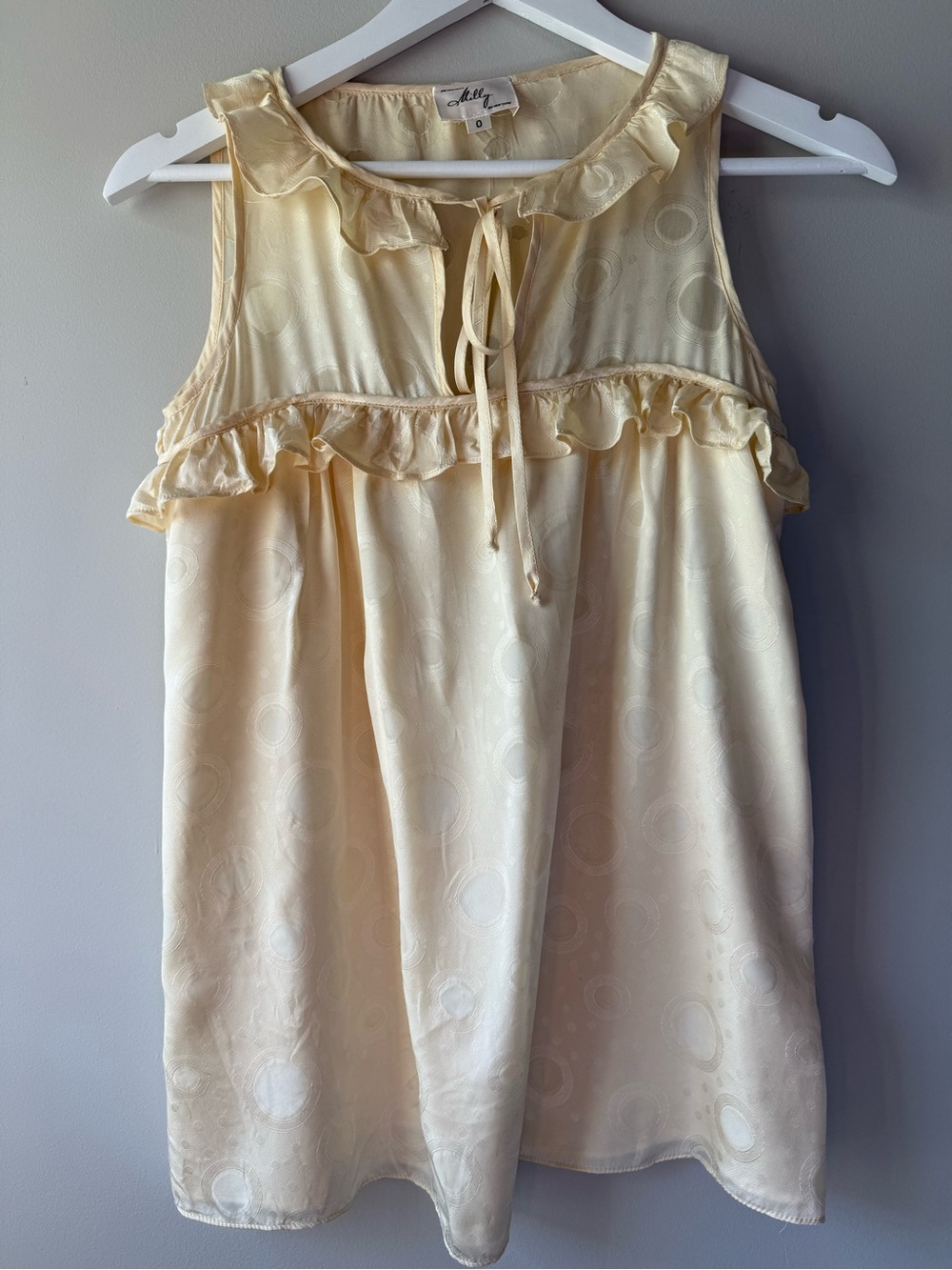 Vintage Milly of New York Silk Ruffle Blouse Size 0 Butter Yellow